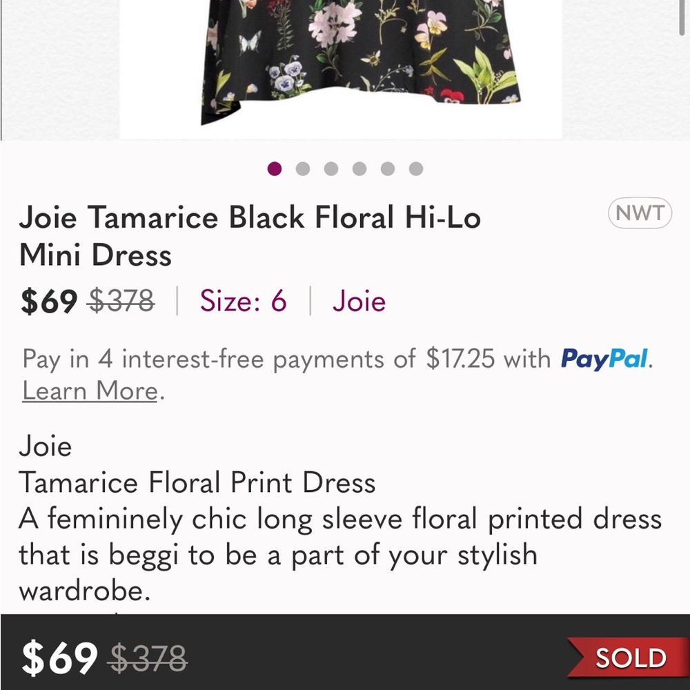 NWT Joie Tamarice Black Floral Hi-Lo Mini Dress - Picture 6 of 12
